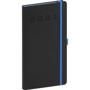 Kapesní diář Nox 2021, černý-modrý, 9 × 15,5 cm