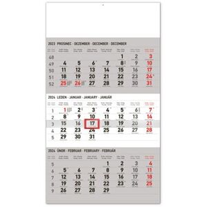 Nástěnný kalendář 3měsíční standard šedý – s českými jmény 2024