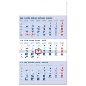 Nástěnný kalendář 3měsíční standard modrý – s českými jmény 2024